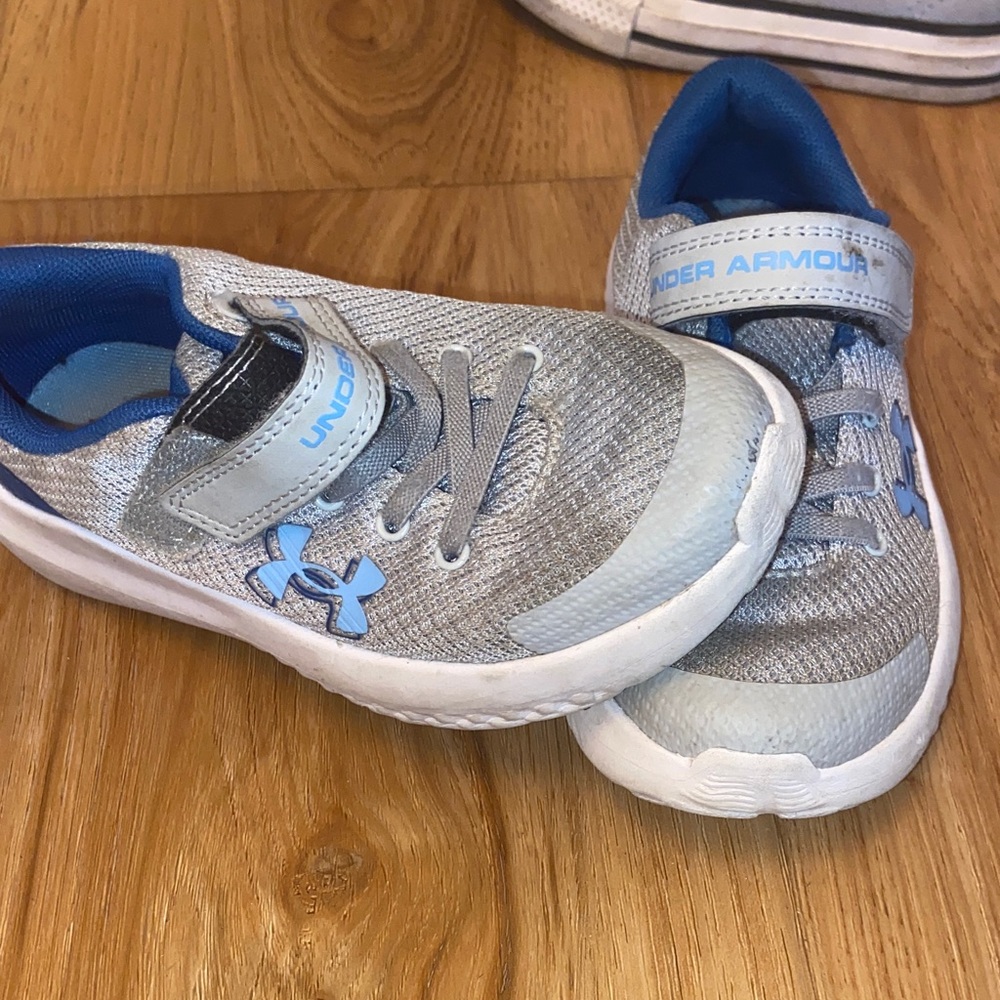 Under Armour Kids Gray and Light Blue Slip-On Sneakers